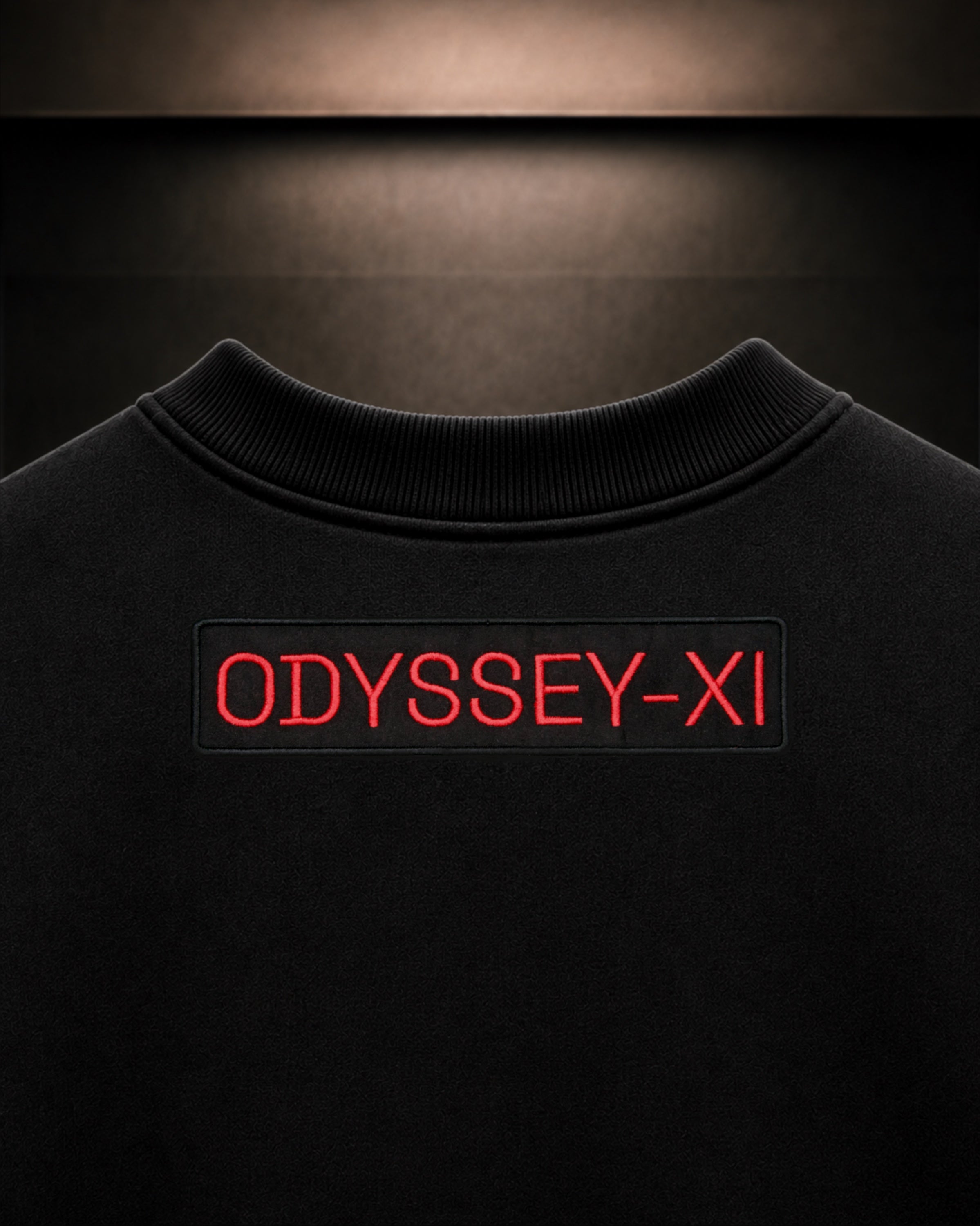 Detalle del tejido de algodón y bordado de la sudadera ODYSSEY-XI