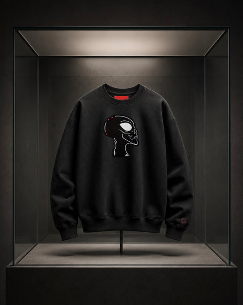 Sudadera negra oversize ALOK de EXOPLANETA con bordado frontal