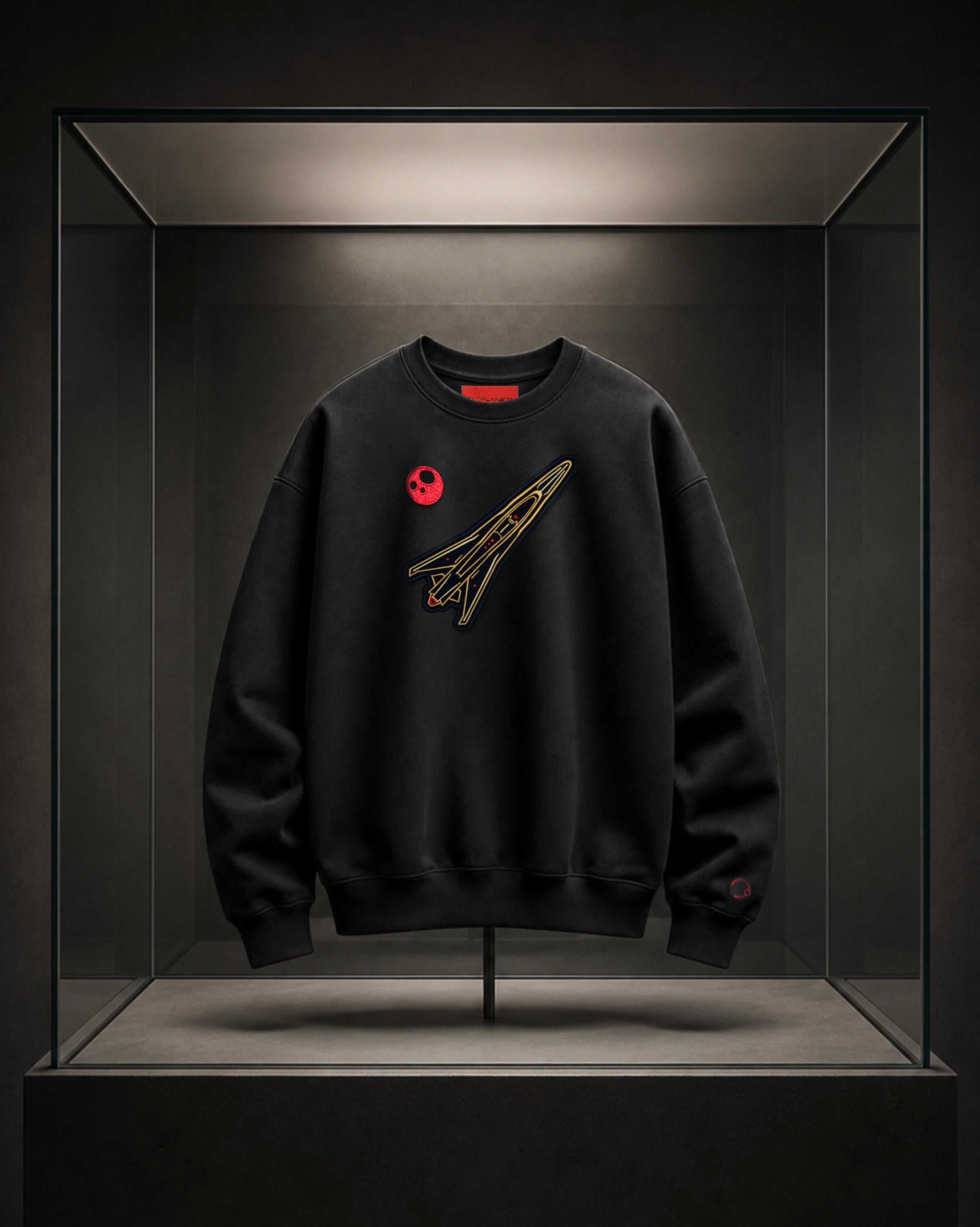 Sudadera negra oversize ODYSSEY-XI de EXOPLANETA con bordado frontal