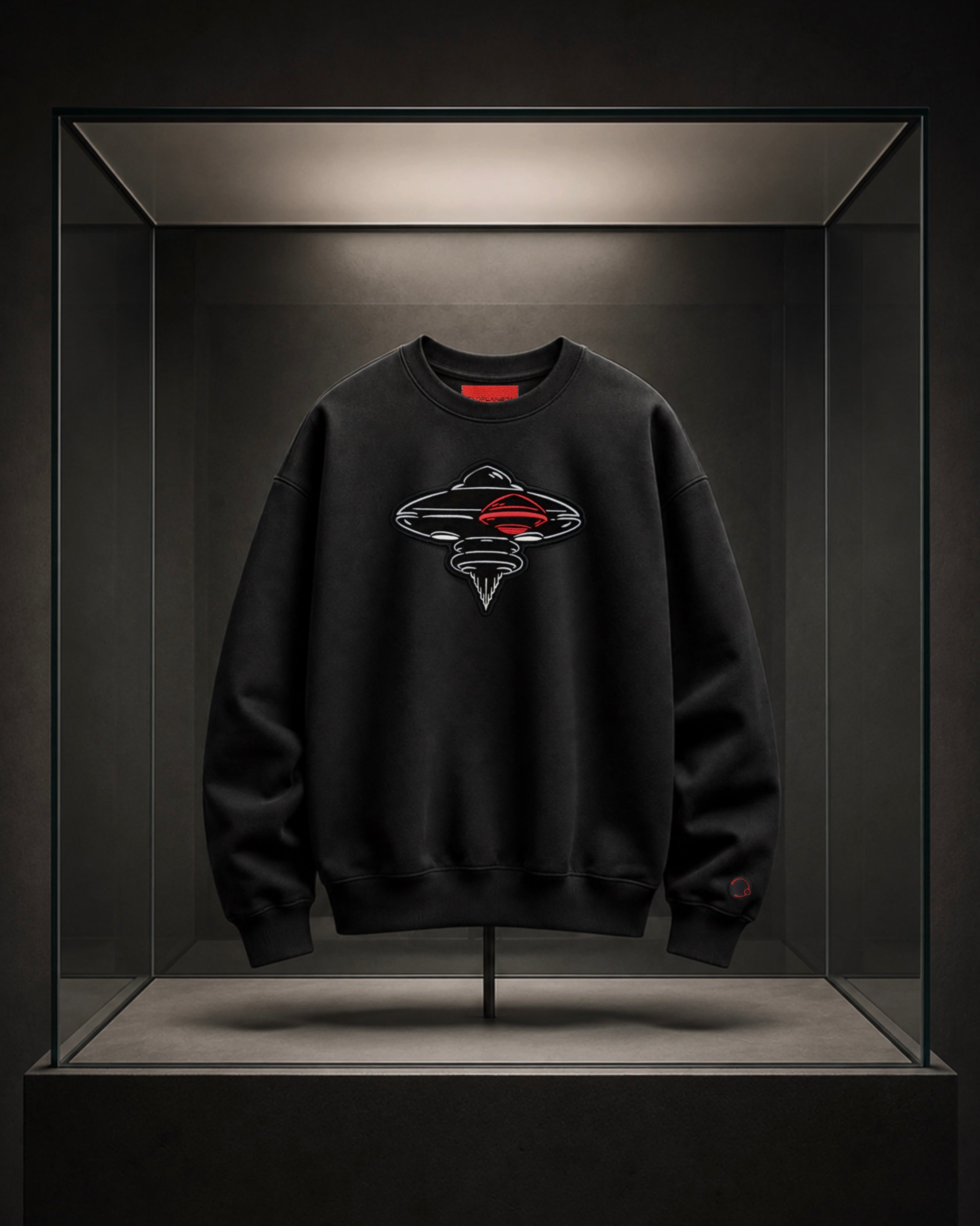Sudadera negra oversize TRX-144 de EXOPLANETA con bordado frontal